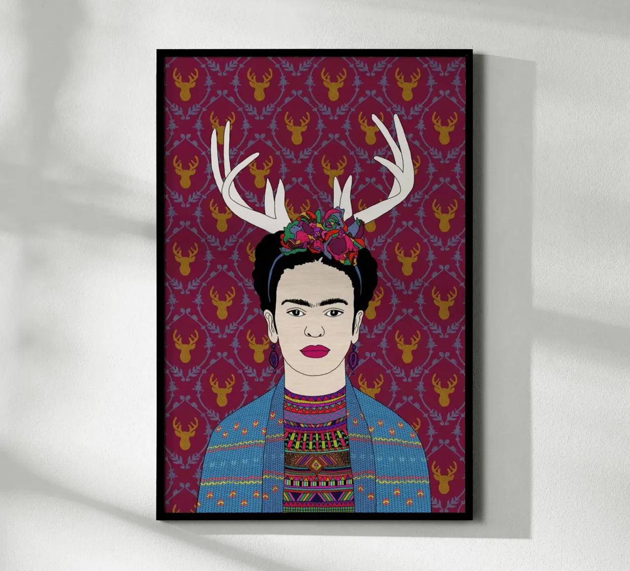 Deer Frida poster with plastic frame by Bianca Green