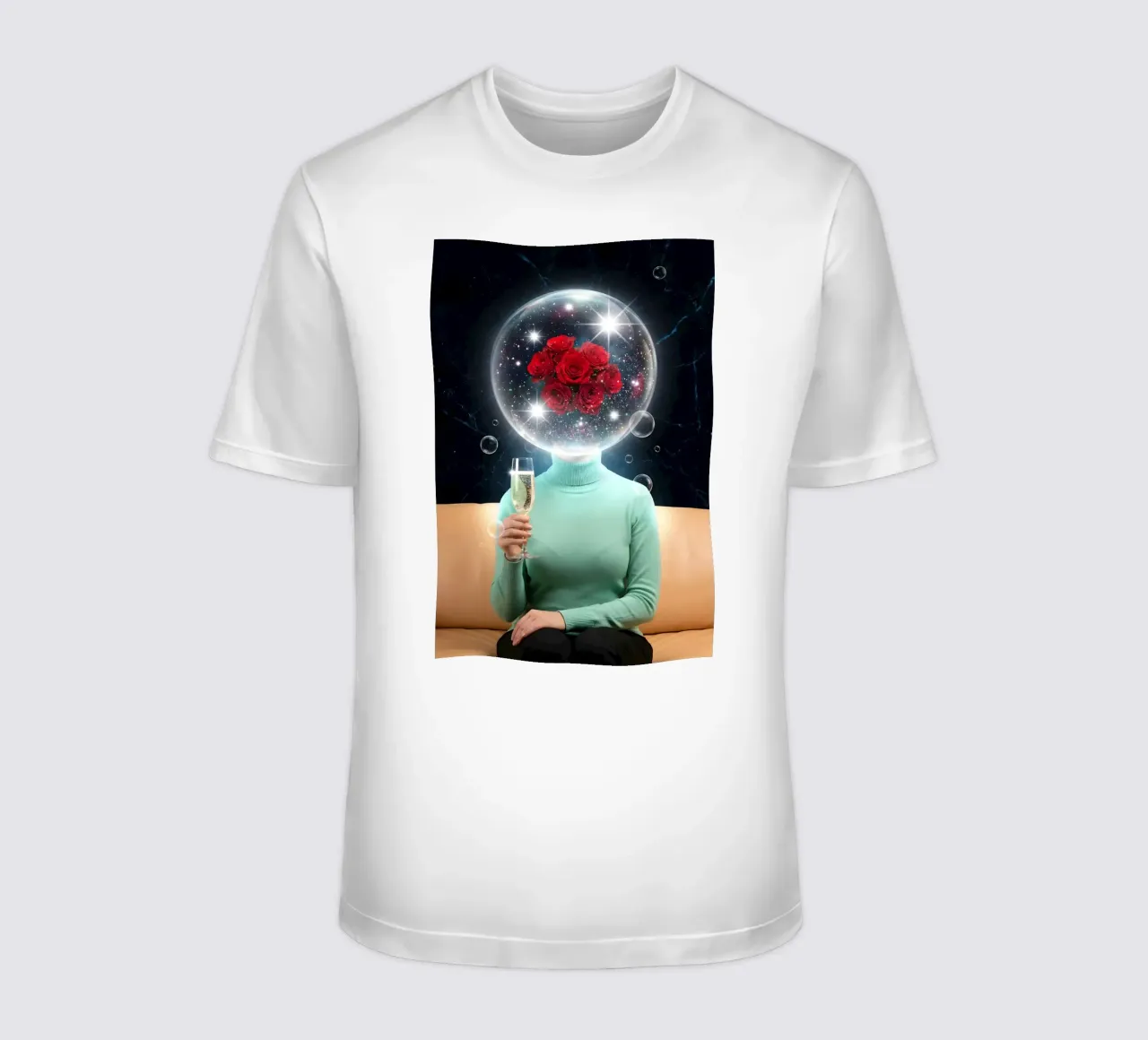 Surreal Rose Mind Bubble with Champagne Cosmic Art (bulle d'esprit surréaliste en rose avec art cosmique en champagne) t-shirt de Cosmic Reverie Creations