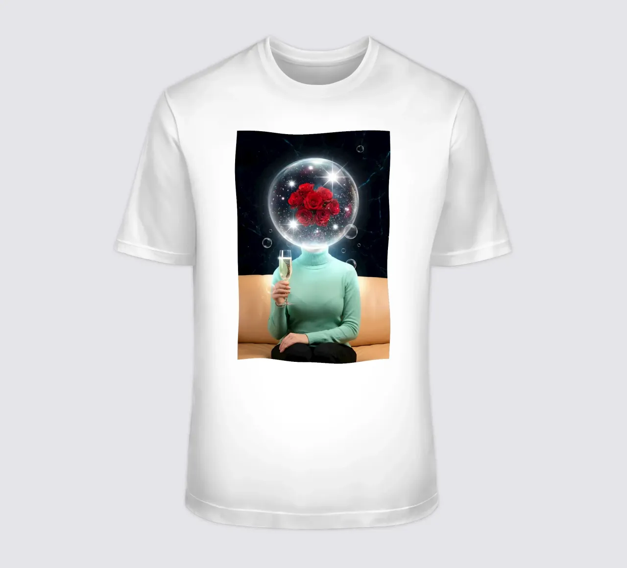 Surreal Rose Mind Bubble with Champagne Cosmic Art (bulle d'esprit surréaliste en rose avec art cosmique en champagne) t-shirt de Cosmic Reverie Creations