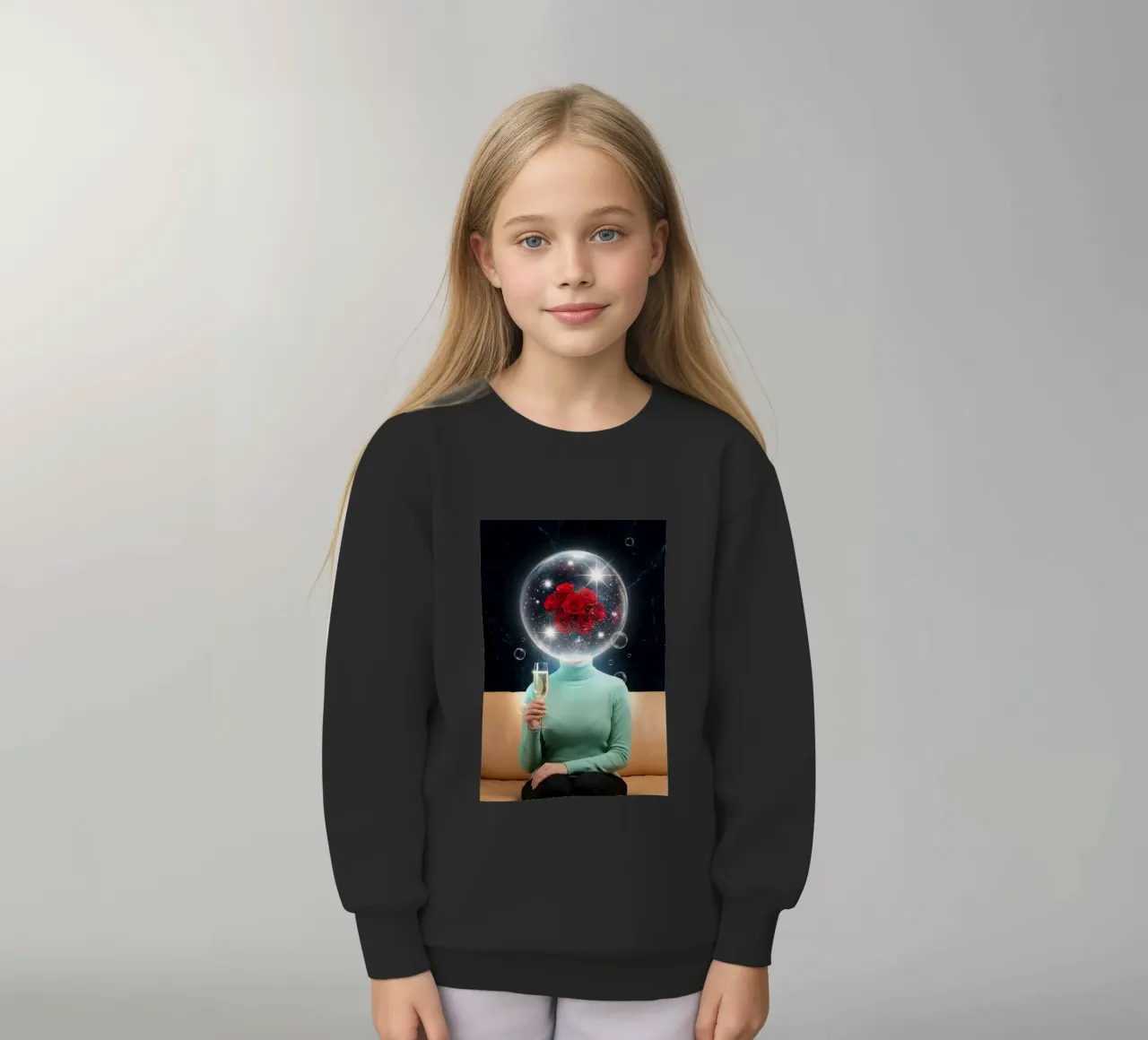 Surreal Rose Mind Bubble with Champagne Cosmic Art (bulle d'esprit surréaliste en rose avec art cosmique en champagne) sweat enfant de Cosmic Reverie Creations
