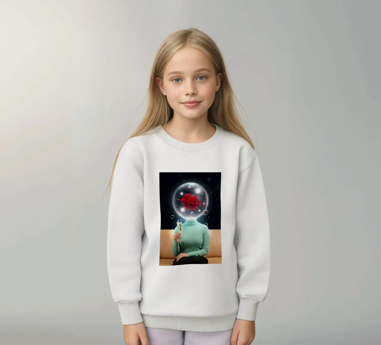 Surreal Rose Mind Bubble with Champagne Cosmic Art (bulle d'esprit surréaliste en rose avec art cosmique en champagne) sweat enfant de Cosmic Reverie Creations