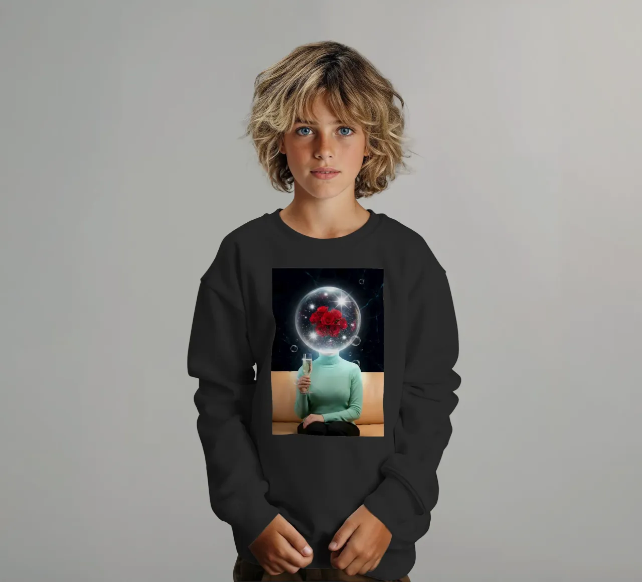 Surreal Rose Mind Bubble with Champagne Cosmic Art (bulle d'esprit surréaliste en rose avec art cosmique en champagne) sweat enfant de Cosmic Reverie Creations