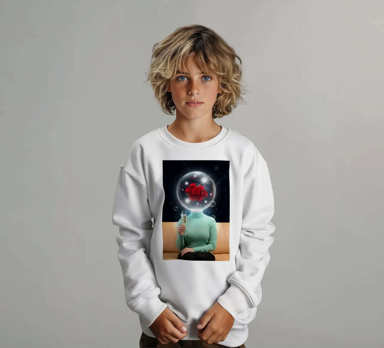 Surreal Rose Mind Bubble with Champagne Cosmic Art (bulle d'esprit surréaliste en rose avec art cosmique en champagne) sweat enfant de Cosmic Reverie Creations