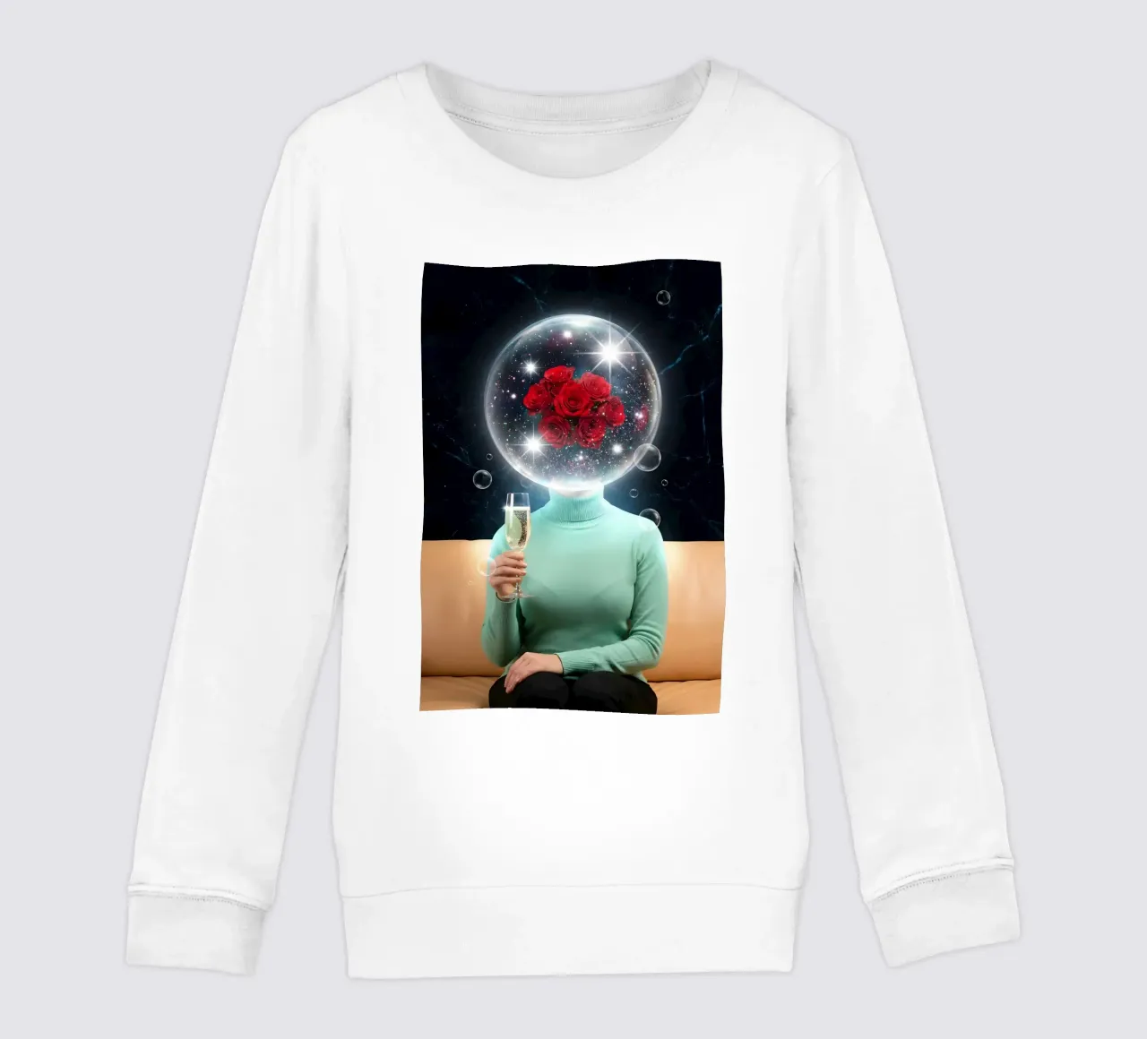 Surreal Rose Mind Bubble with Champagne Cosmic Art (bulle d'esprit surréaliste en rose avec art cosmique en champagne) sweat enfant de Cosmic Reverie Creations