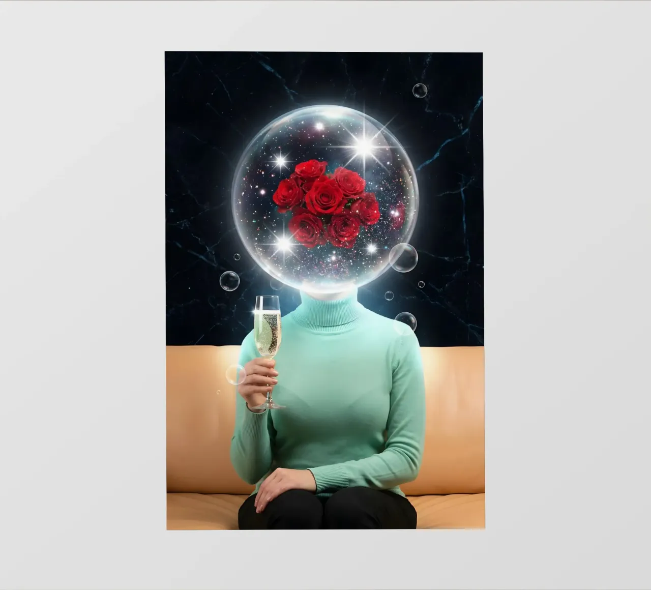 Surreal Rose Mind Bubble with Champagne Cosmic Art (bulle d'esprit surréaliste en rose avec art cosmique en champagne) papier peint photo de Cosmic Reverie Creations