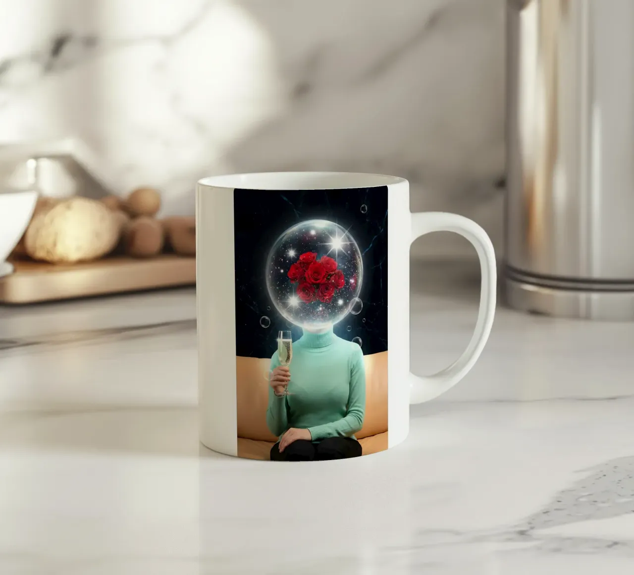 Surreal Rose Mind Bubble with Champagne Cosmic Art (bulle d'esprit surréaliste en rose avec art cosmique en champagne) mug en céramique de Cosmic Reverie Creations