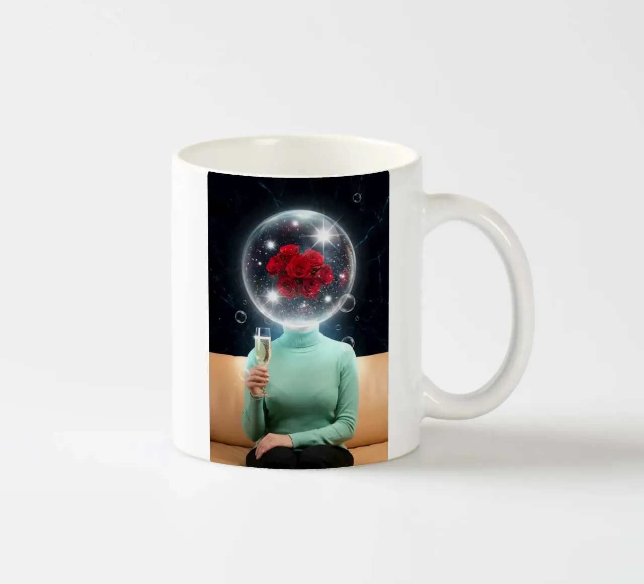 Surreal Rose Mind Bubble with Champagne Cosmic Art (bulle d'esprit surréaliste en rose avec art cosmique en champagne) mug en céramique de Cosmic Reverie Creations