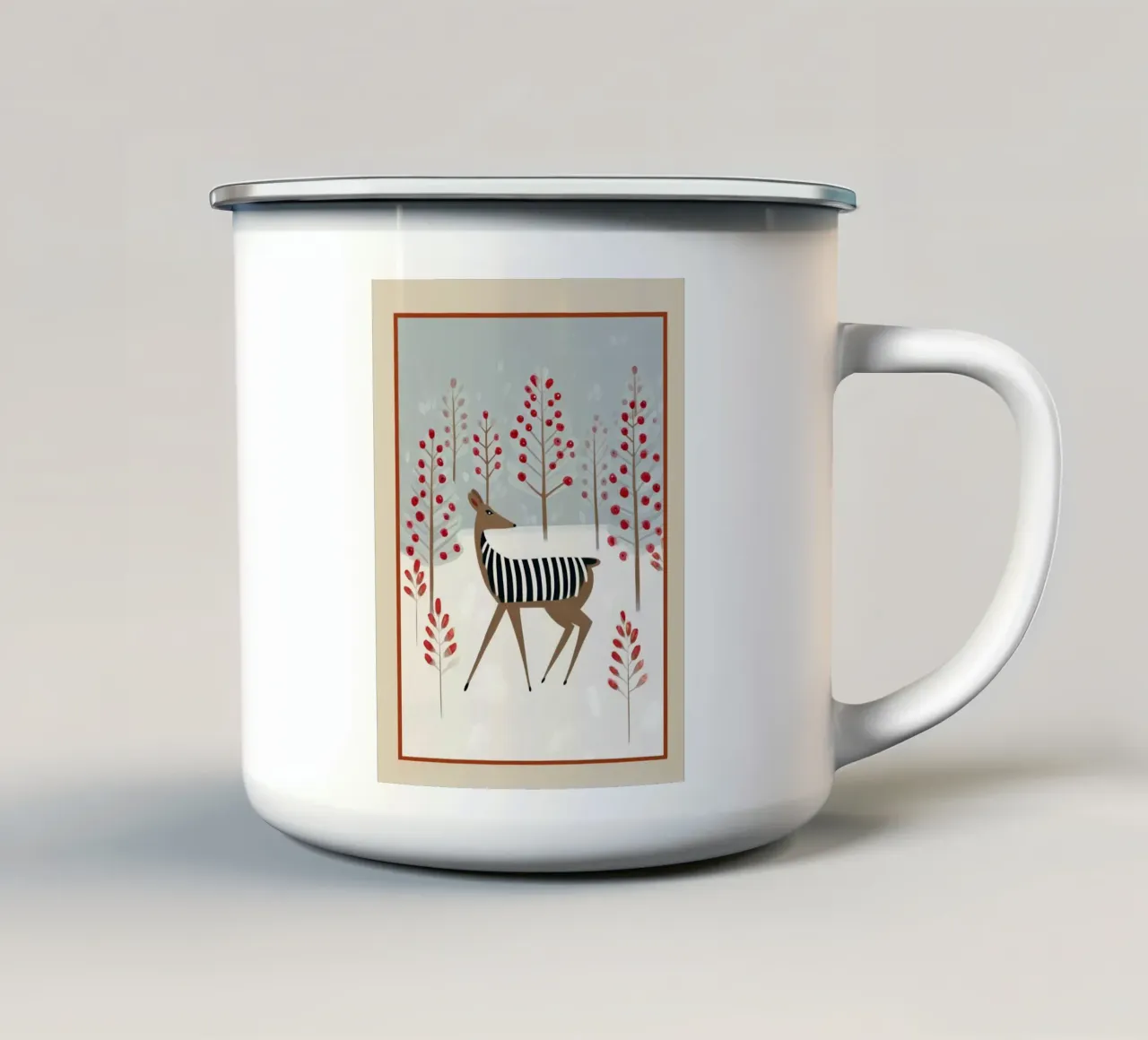 Deer in the Snowy Forest tazza in smalto da cityart