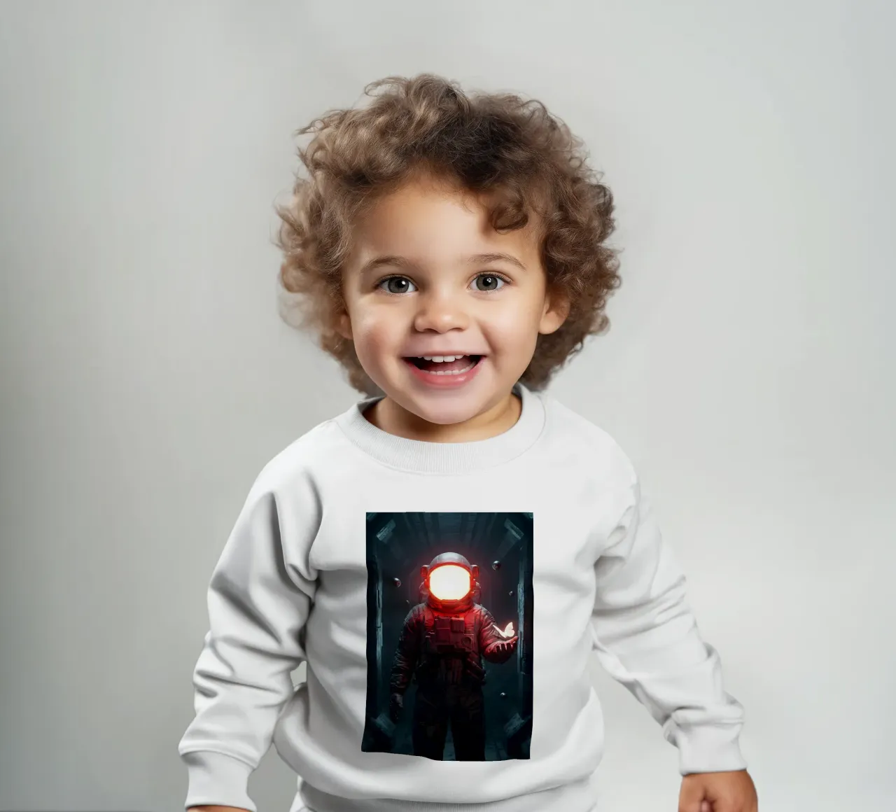 Astronauta di luce con in mano una farfalla in un futuro oscuro felpa neonato da Cosmic Reverie Creations