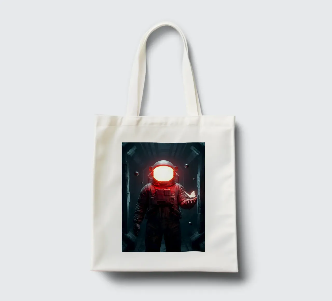 Astronauta di luce con in mano una farfalla in un futuro oscuro borsa in juta da Cosmic Reverie Creations