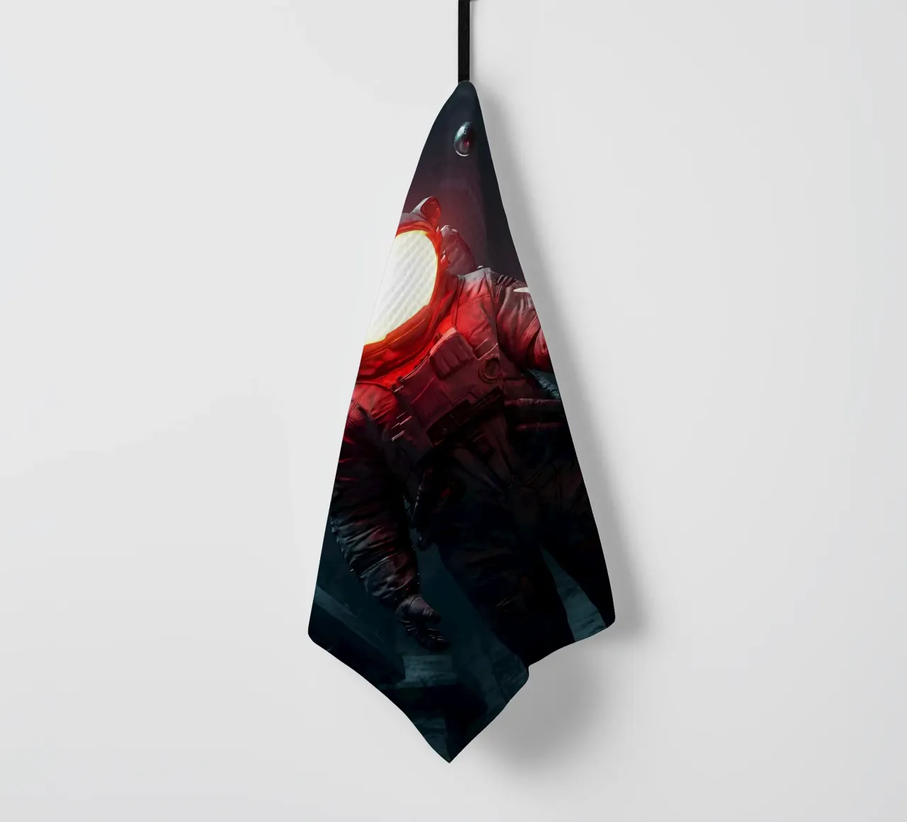 Astronauta di luce con in mano una farfalla in un futuro oscuro canovaccio da cucina da Cosmic Reverie Creations