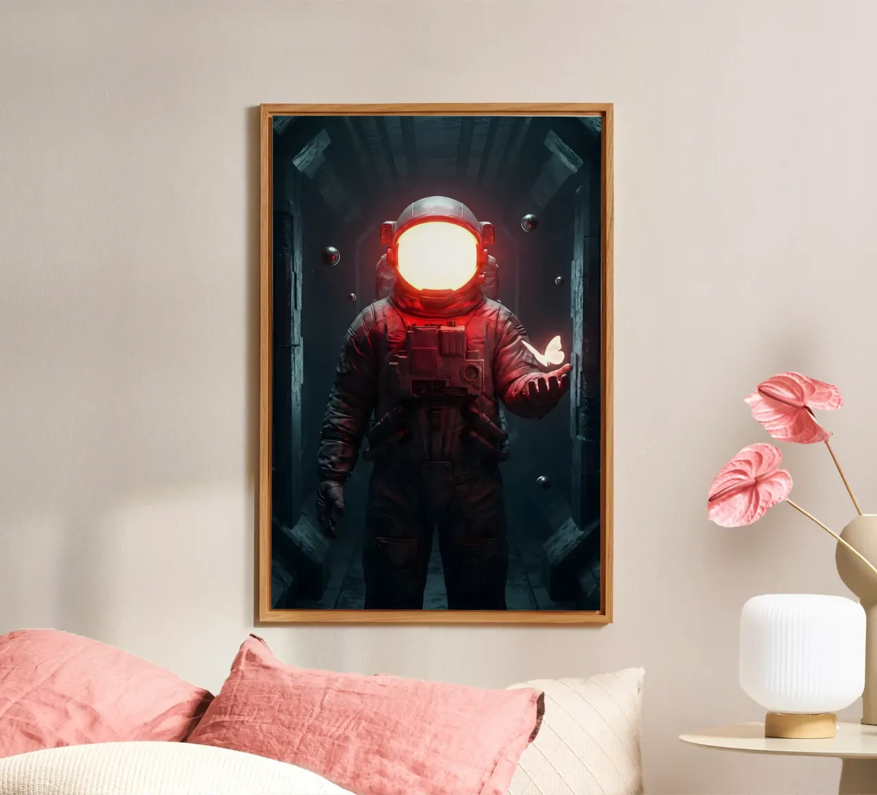 Astronauta di luce con in mano una farfalla in un futuro oscuro pannello forex da Cosmic Reverie Creations