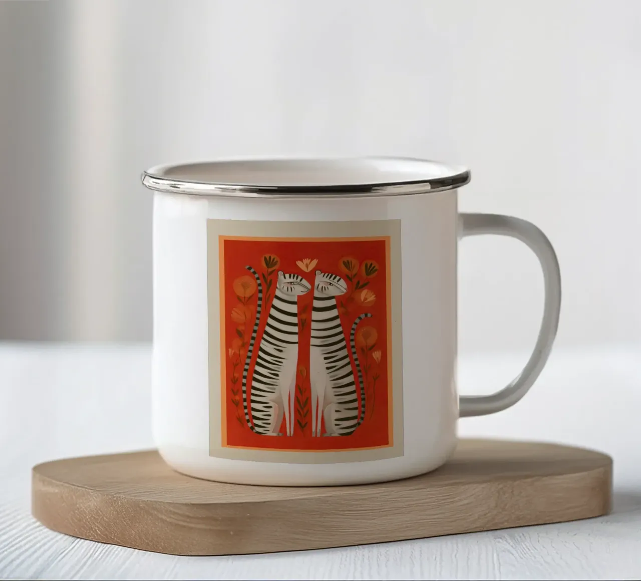 Striped Cat Pair tazza in smalto da cityart