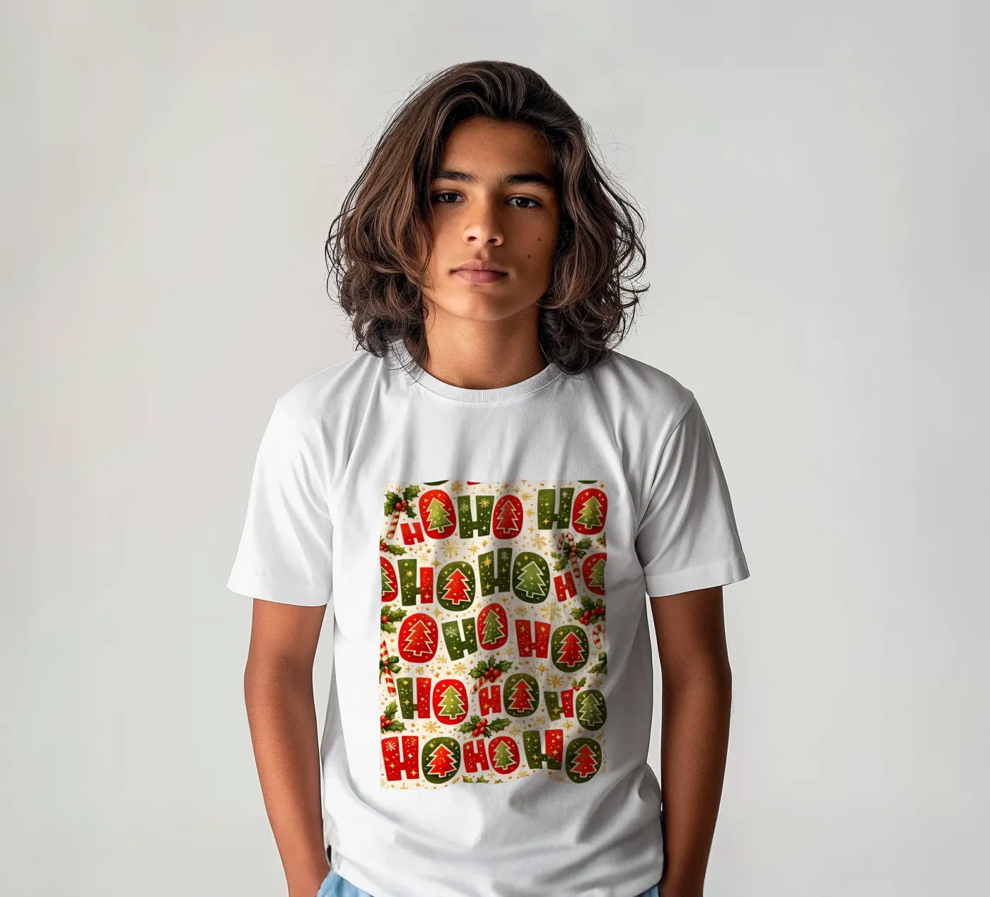 'Ho Ho'-patroon kinder t-shirt van Nordic Noel Studio