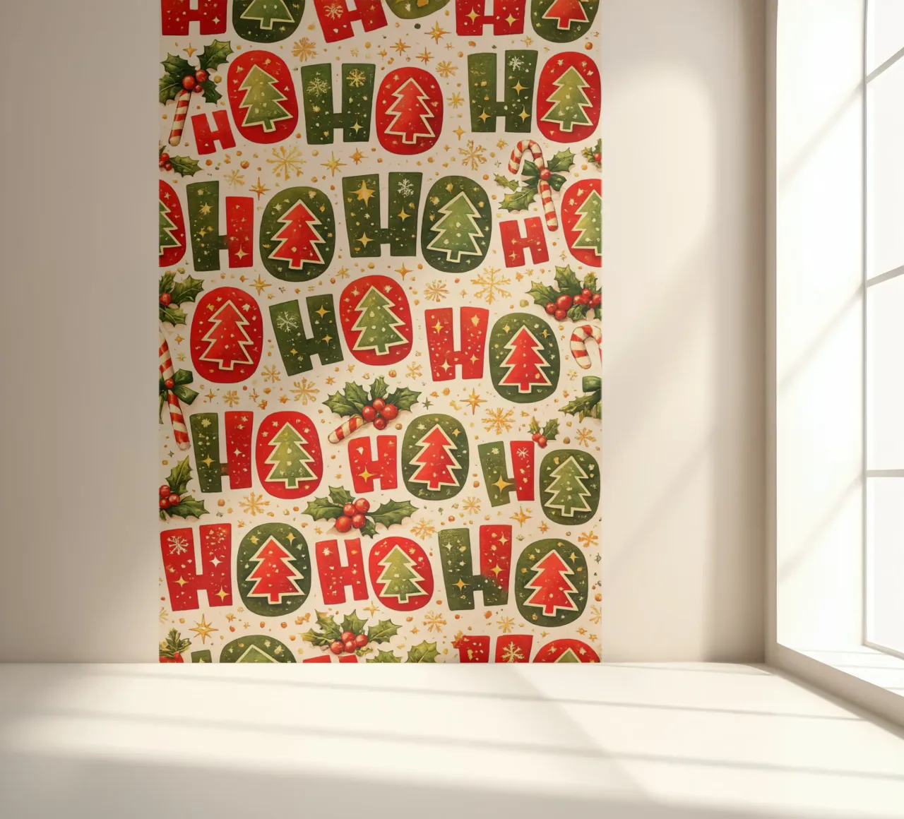 'Ho Ho' Pattern fotobehang van Nordic Noel Studio