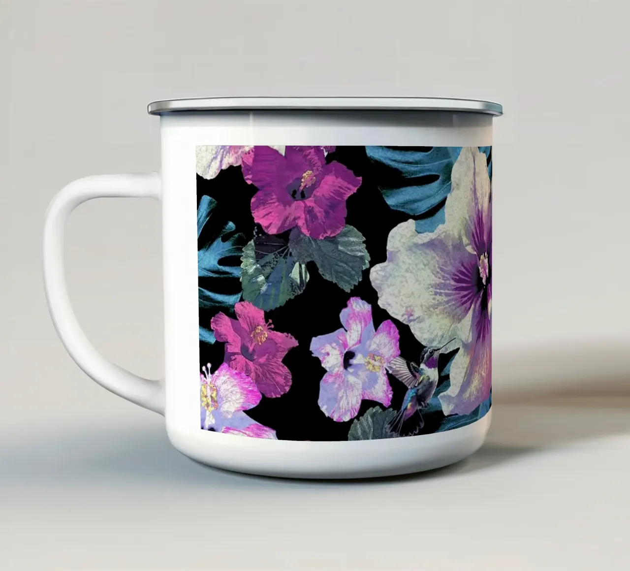 Ibisco colibrì tazza in smalto da Nina May Design Studio