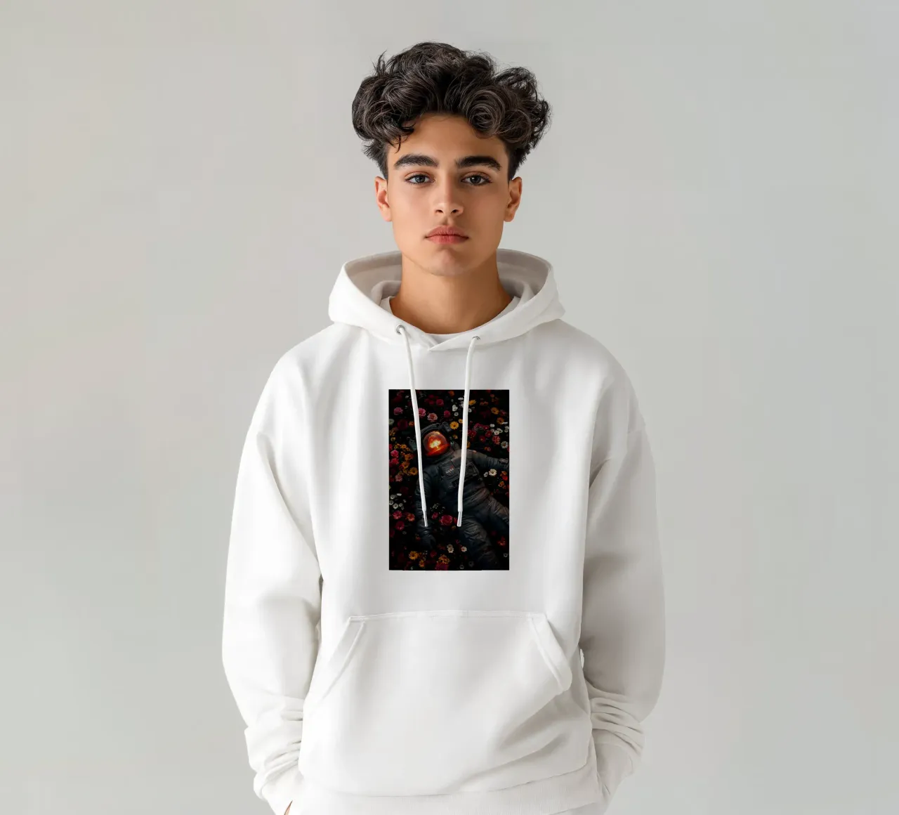 Astronaut's Dream - Surrealer Weltraum- und Blumenkunstdruck Hoodie von Cosmic Reverie Creations