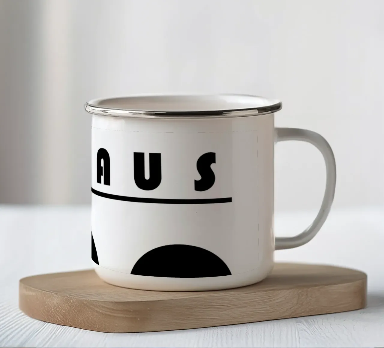 Manifesto Bauhaus 1919 con forme organiche in nero tazza in smalto da Casa Vibes