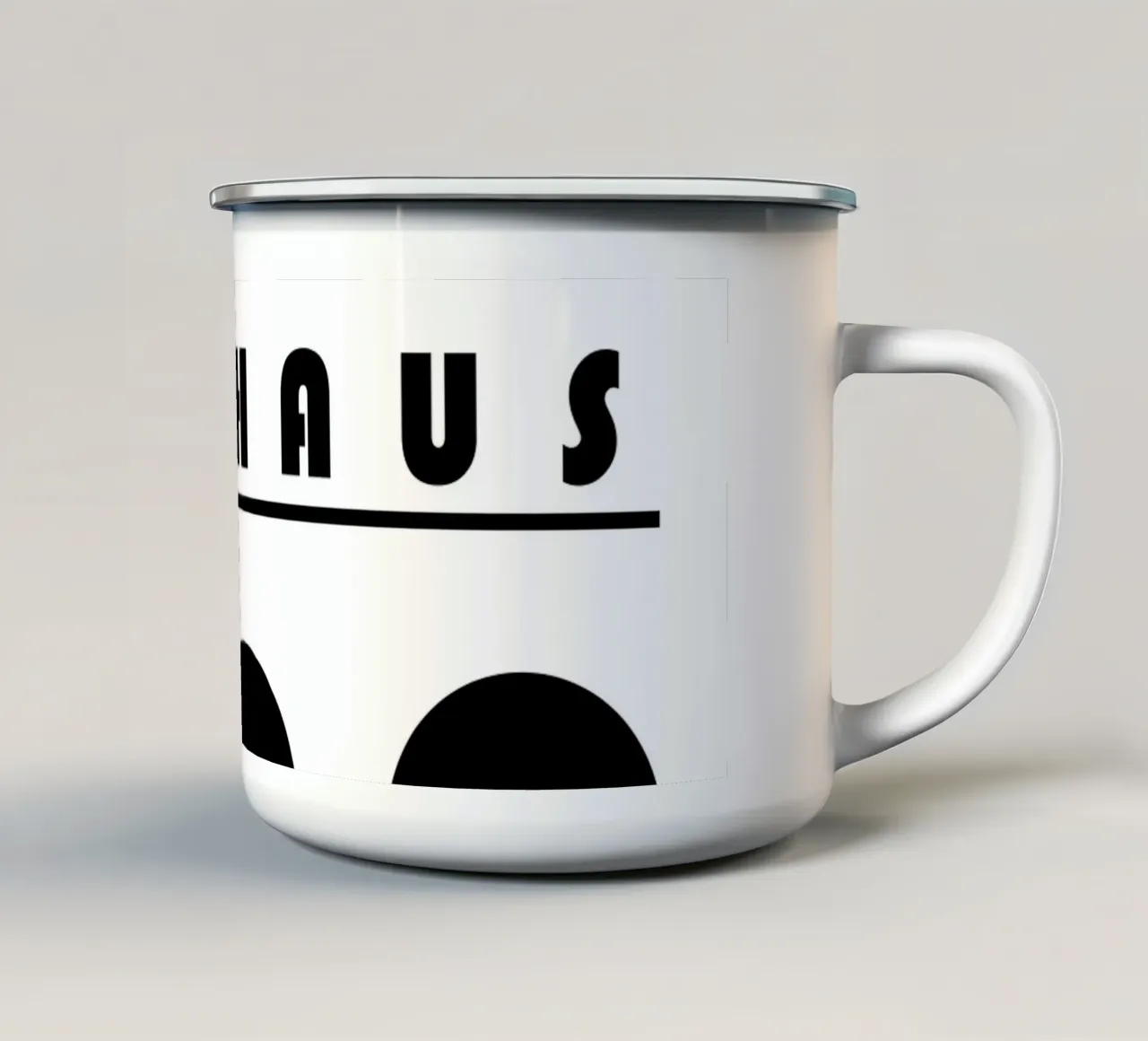 Manifesto Bauhaus 1919 con forme organiche in nero tazza in smalto da Casa Vibes