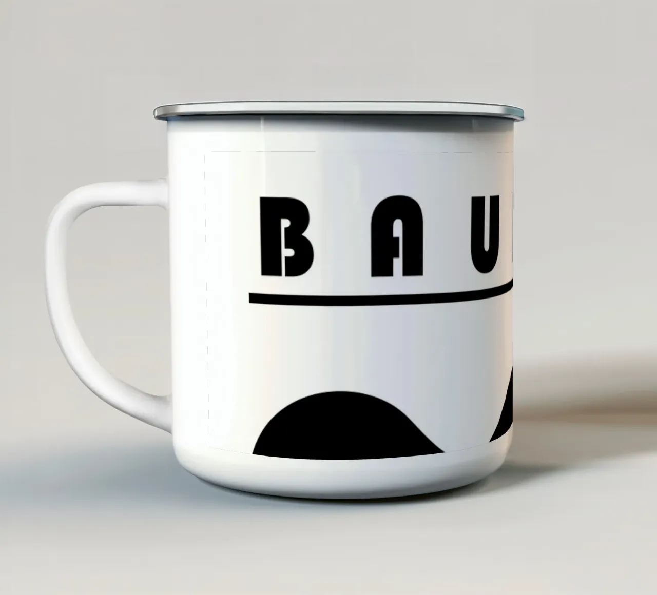 Manifesto Bauhaus 1919 con forme organiche in nero tazza in smalto da Casa Vibes