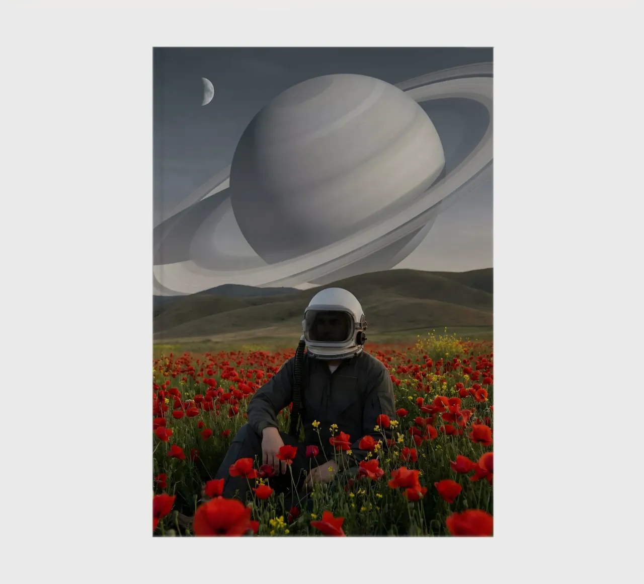 Astronaut in Bloom – Surreal Space Nature Art Print notebook by Cosmic Reverie Creations