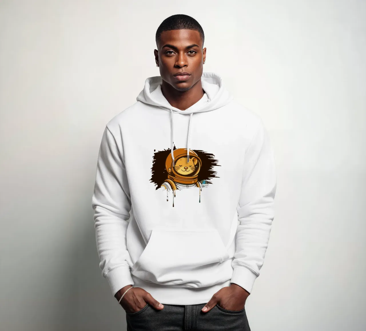 Topo astronauta rilassato in stile fumetto moderno felpa con cappuccio da nanosh