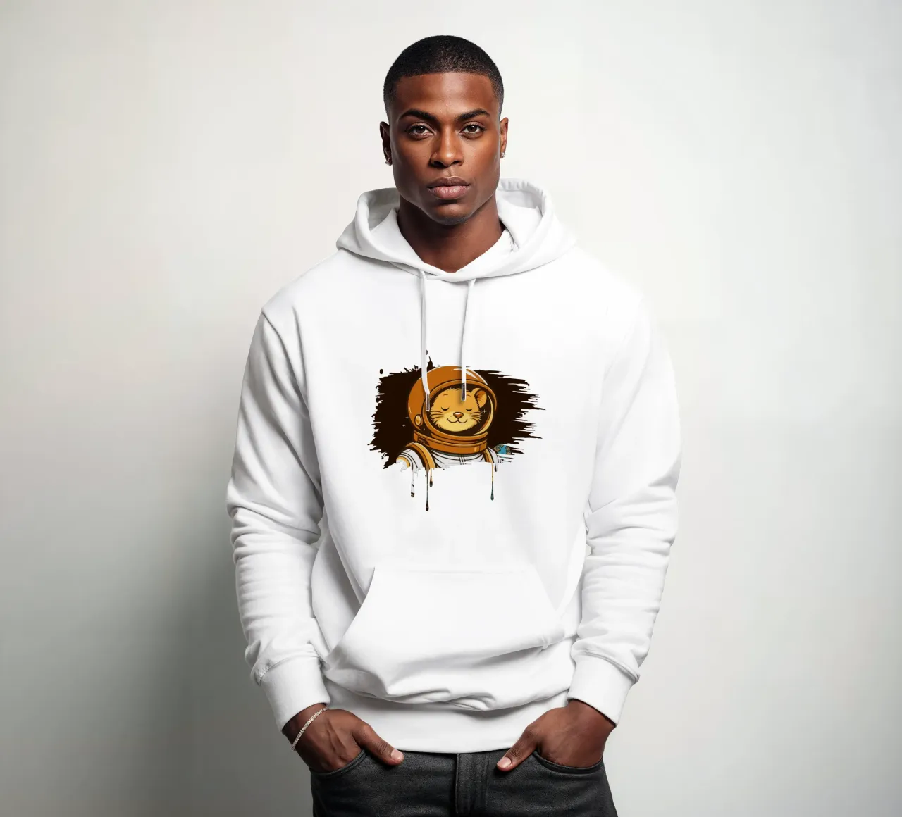 Topo astronauta rilassato in stile fumetto moderno felpa con cappuccio da nanosh