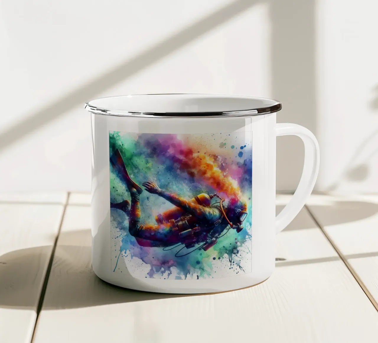 Tuffatore in acquerello tazza in smalto da SportBrush Studio