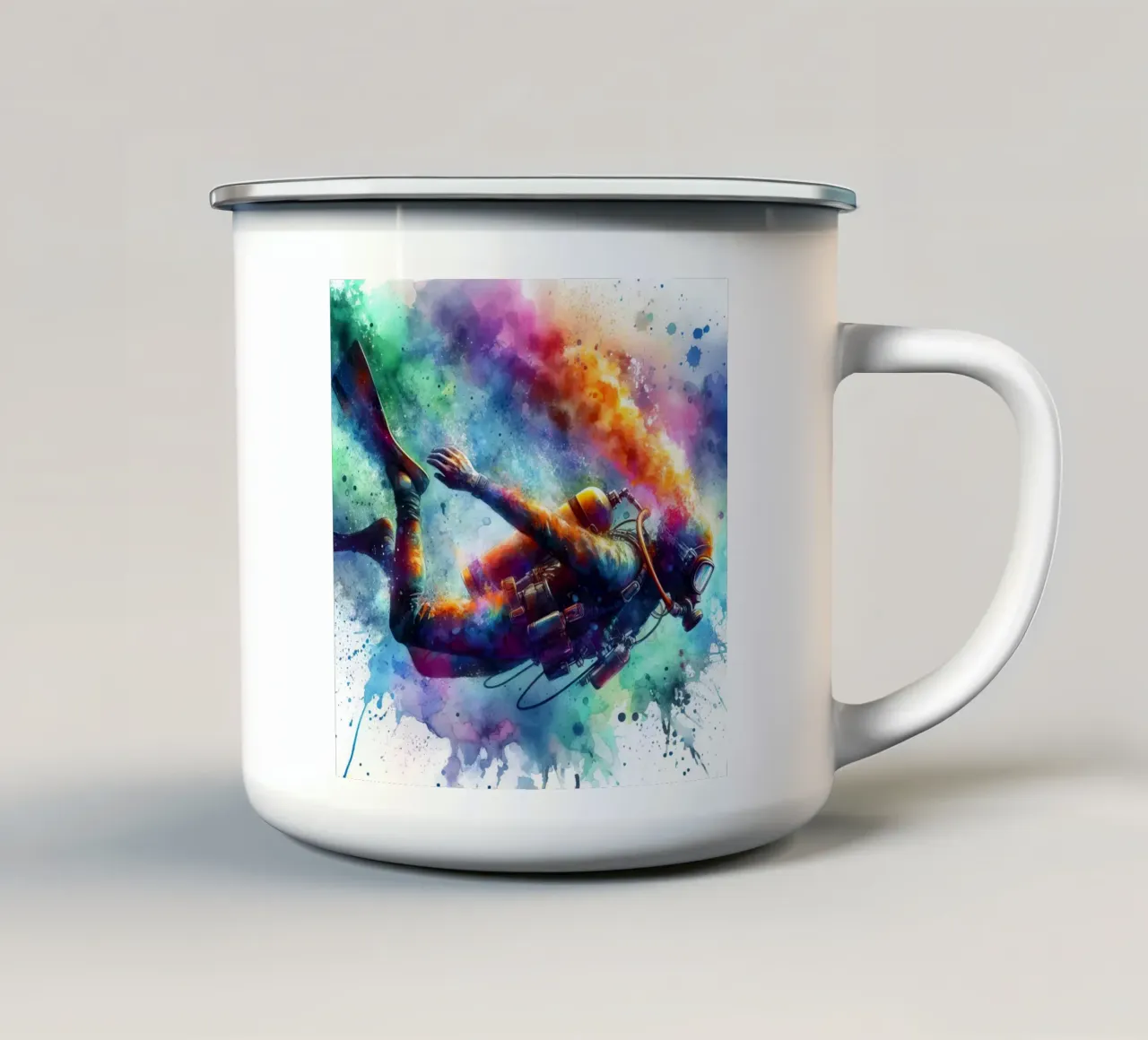 Tuffatore in acquerello tazza in smalto da SportBrush Studio