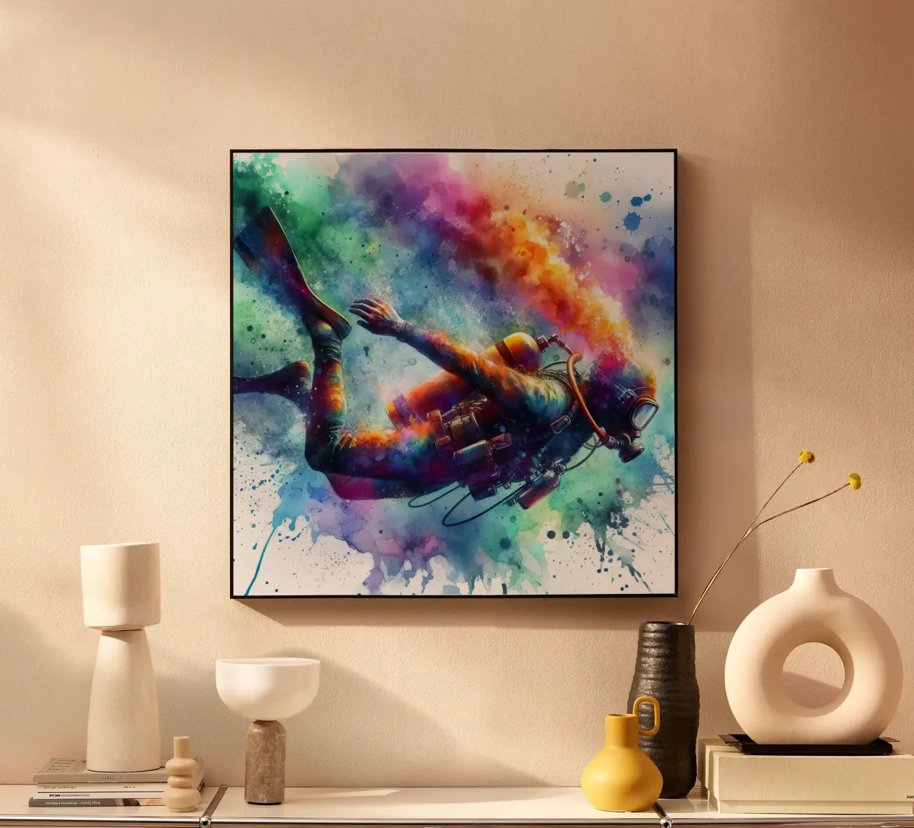 Tuffatore in acquerello plexiglass da SportBrush Studio