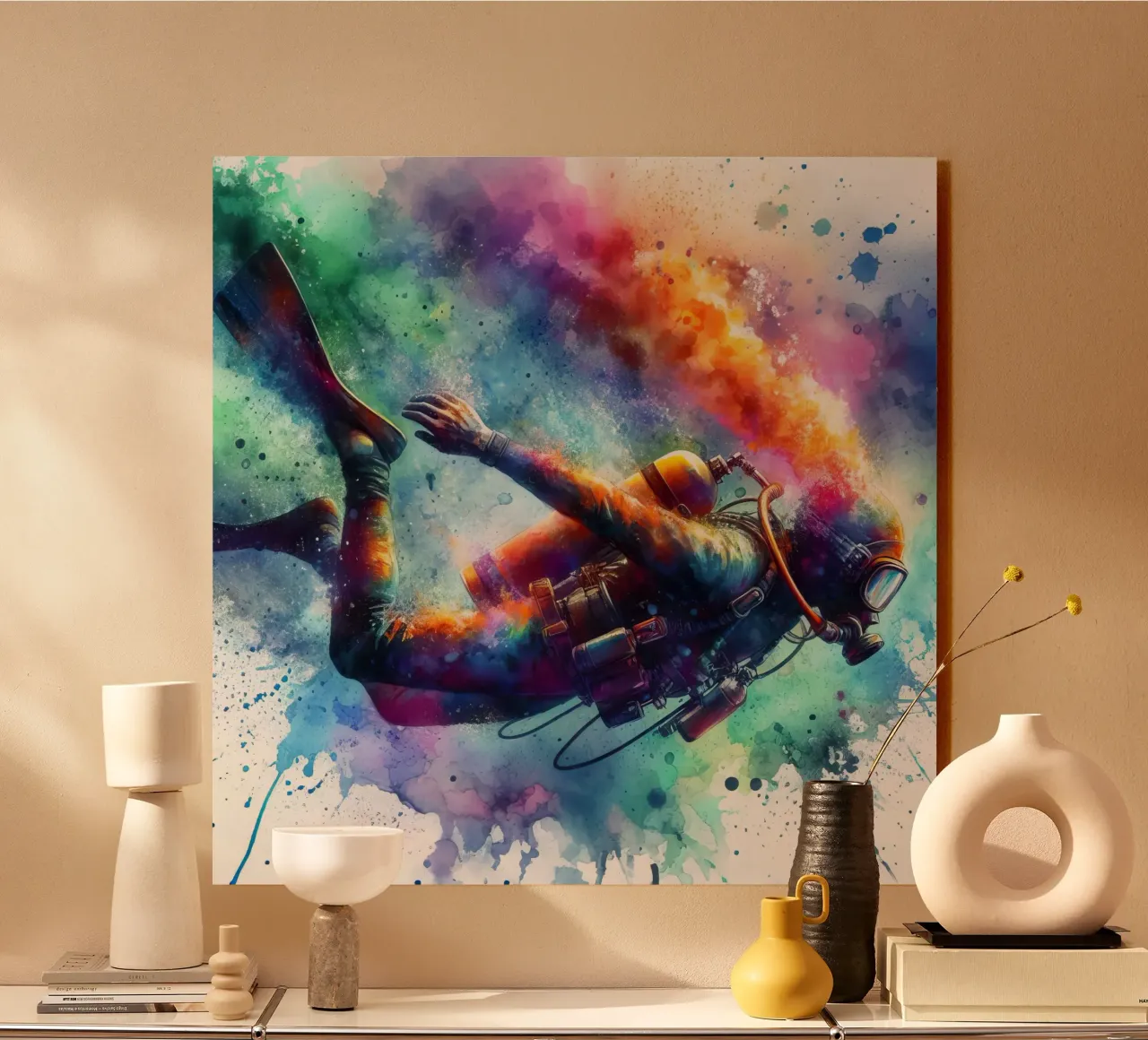 Tuffatore in acquerello plexiglass da SportBrush Studio