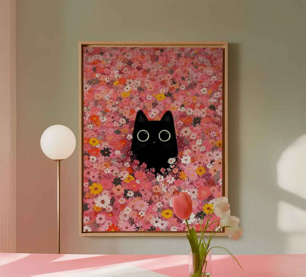 Midnight Whiskers in a Garden of Blossoms canvas by wonderfolk