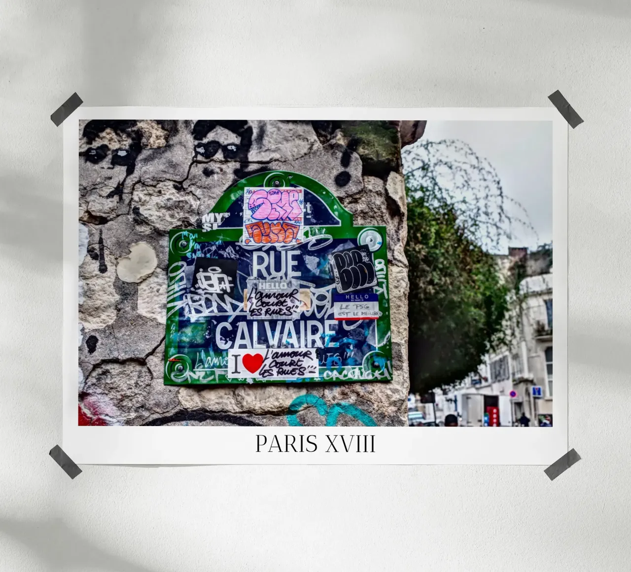 Rue du Calvaire - A Balade in Paris' street art poster with plastic frame by fanny-bianca