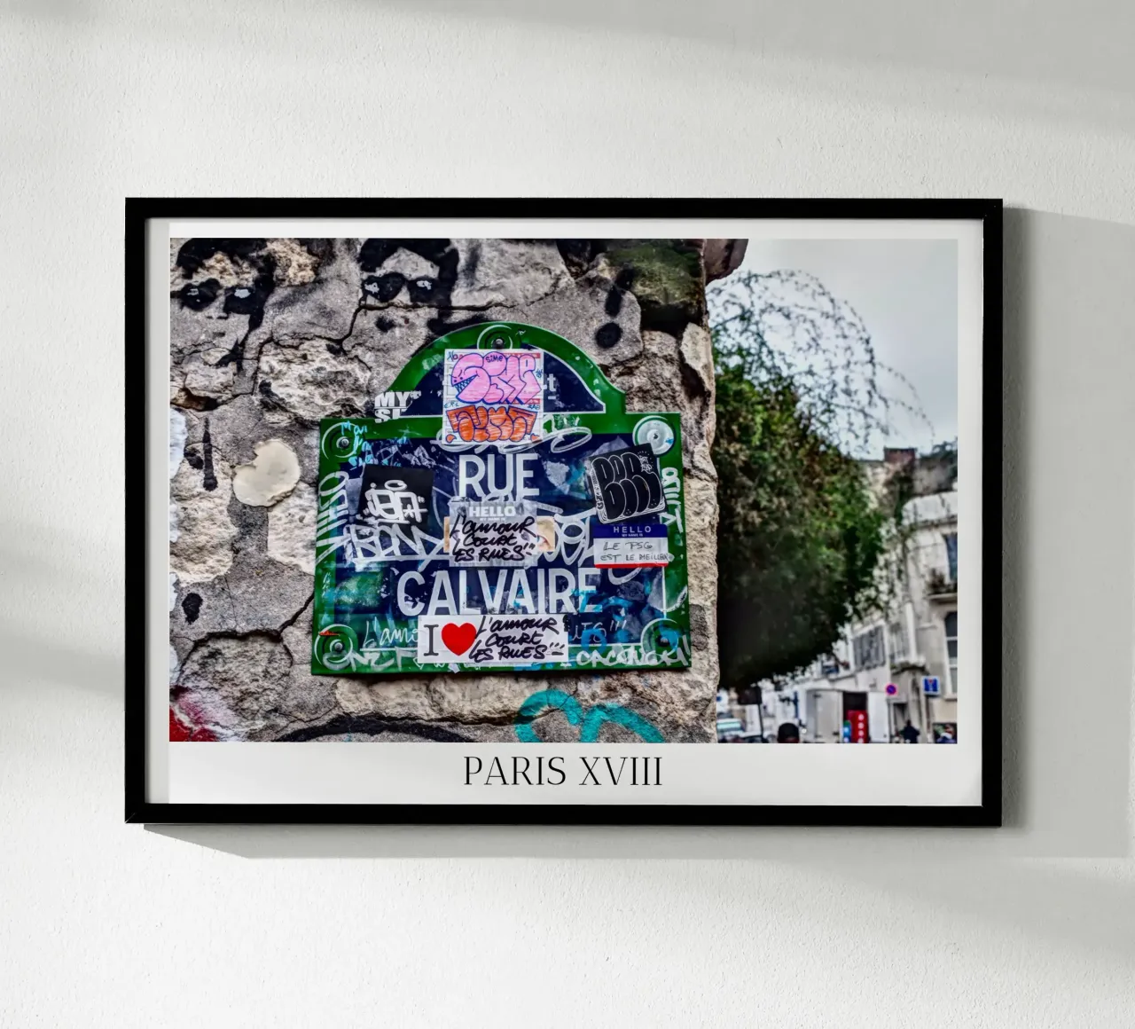Rue du Calvaire - A Balade in Paris' street art poster with plastic frame by fanny-bianca