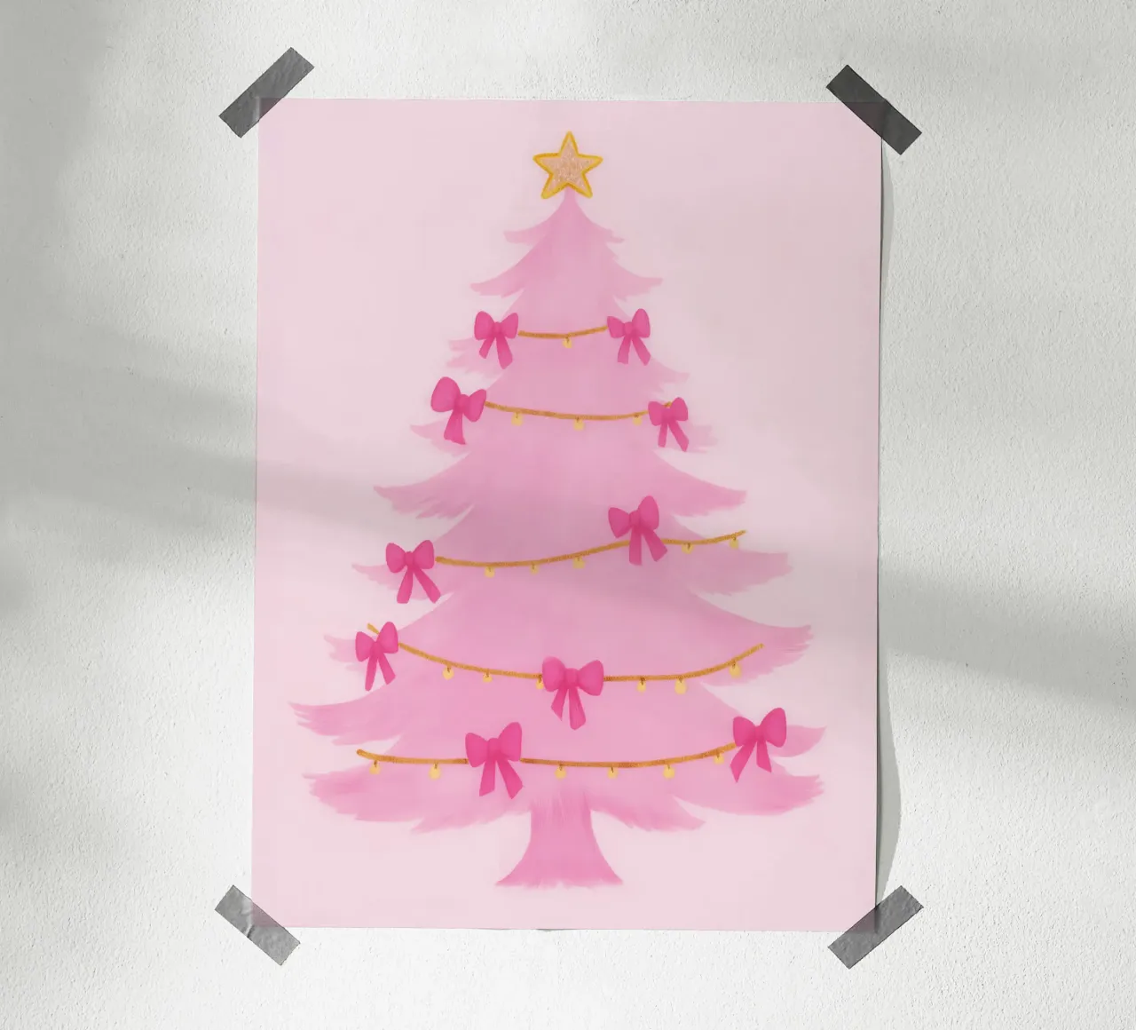 Albero di Natale rosa Fiocchi rosa Coquette Natale Y2K Preppy poster con telaio in legno da Gentle Echoes Art