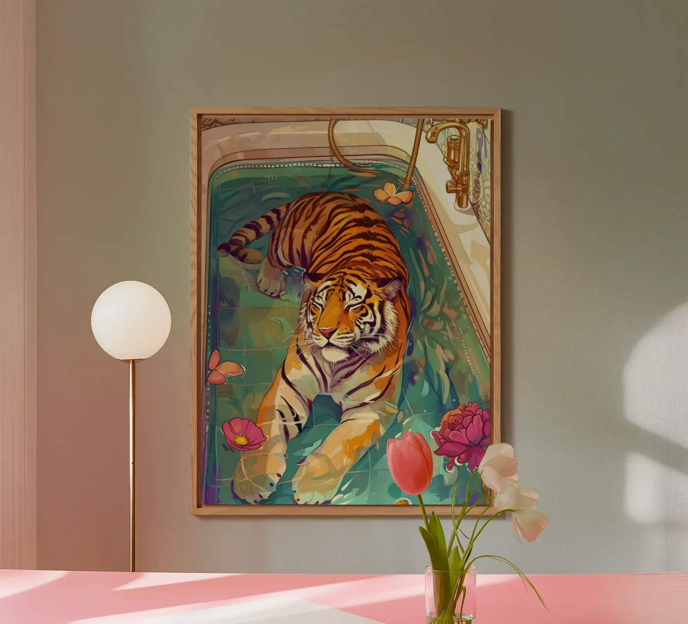 Dreamy Tiger Bath Time Poster forex plate by The Look