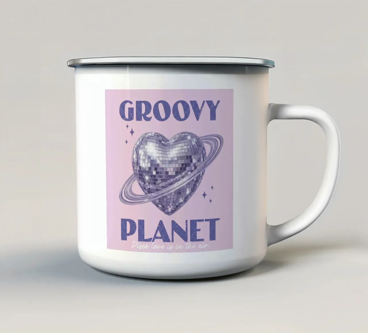 Cuore Retro Disco Ball "Groovy Planet tazza in smalto da Bold Type Co.