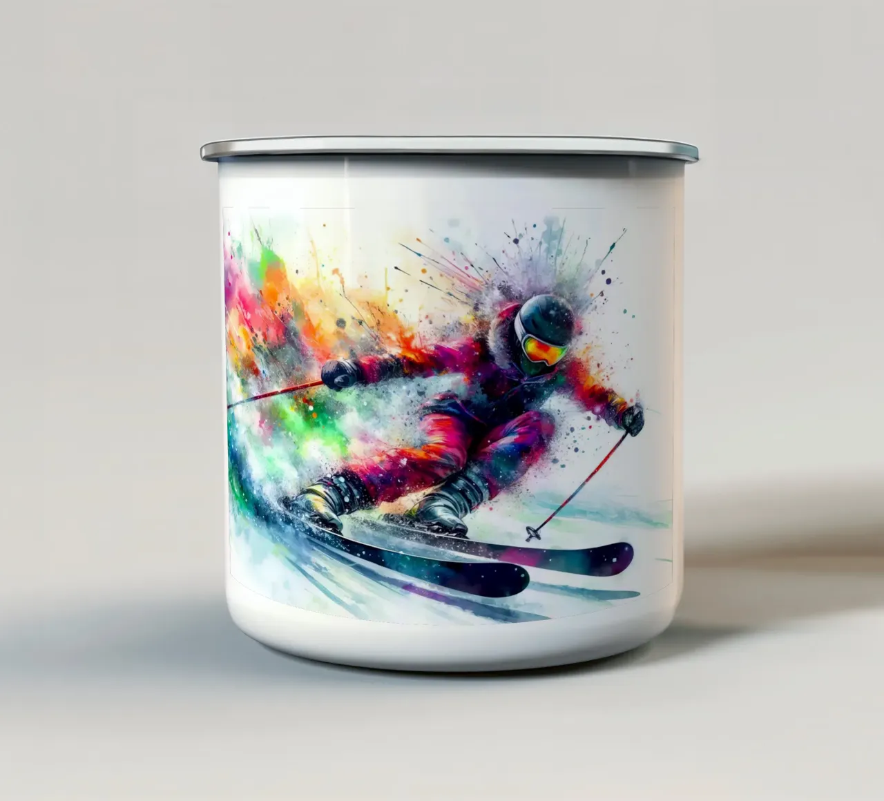 Sciatore acquerellato tazza in smalto da SportBrush Studio