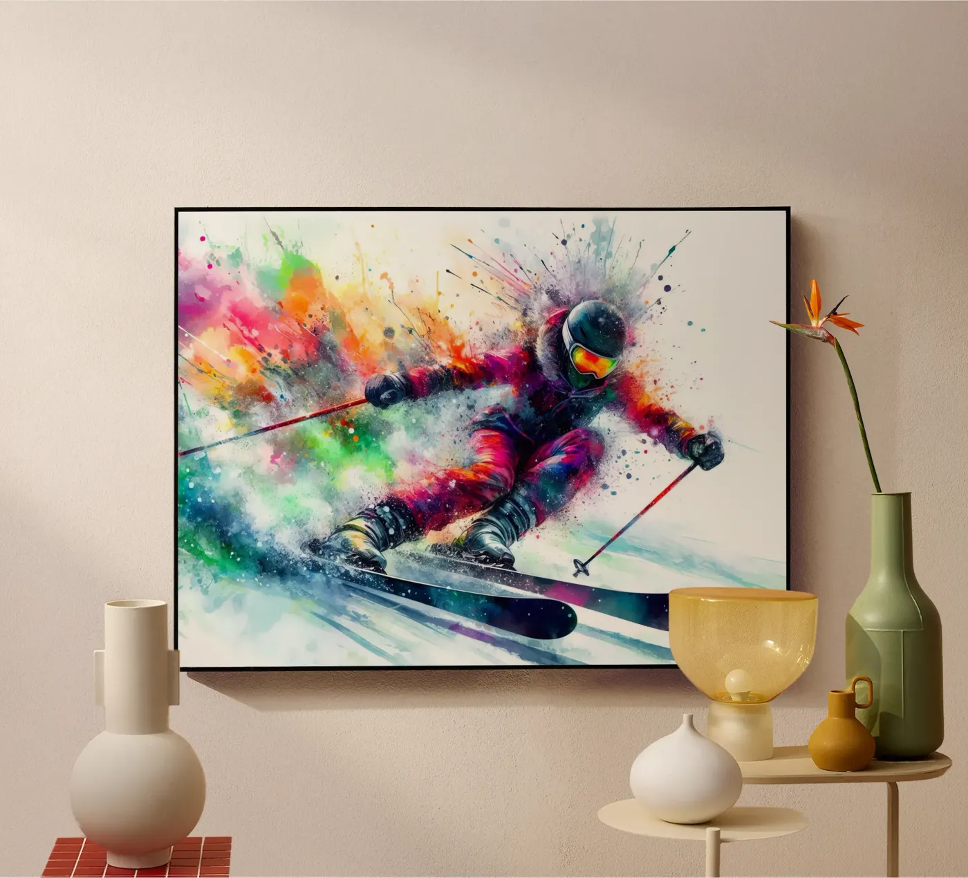 Sciatore acquerellato plexiglass da SportBrush Studio