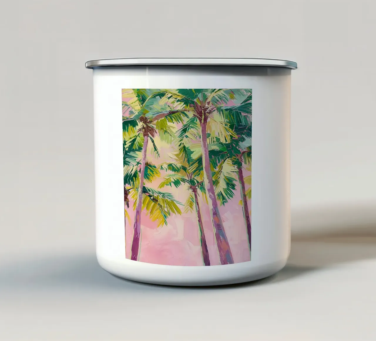 Pink Coconut Trees tazza in smalto da Samuel Leonardo