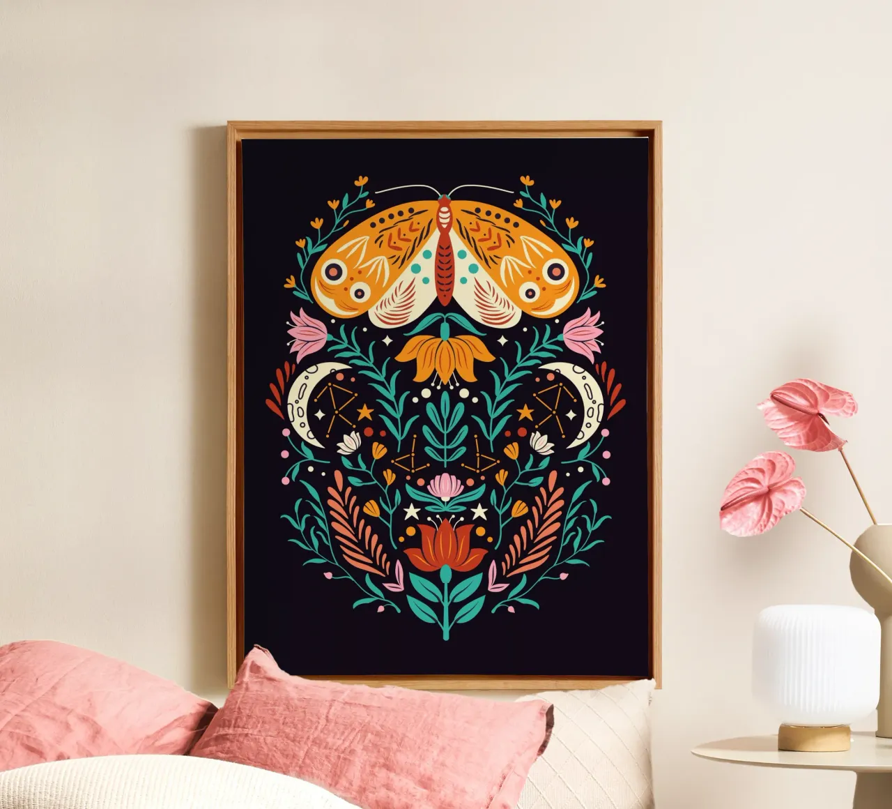 Scandinavian Folk Art canvas met Baklijst van Artsy Bessy