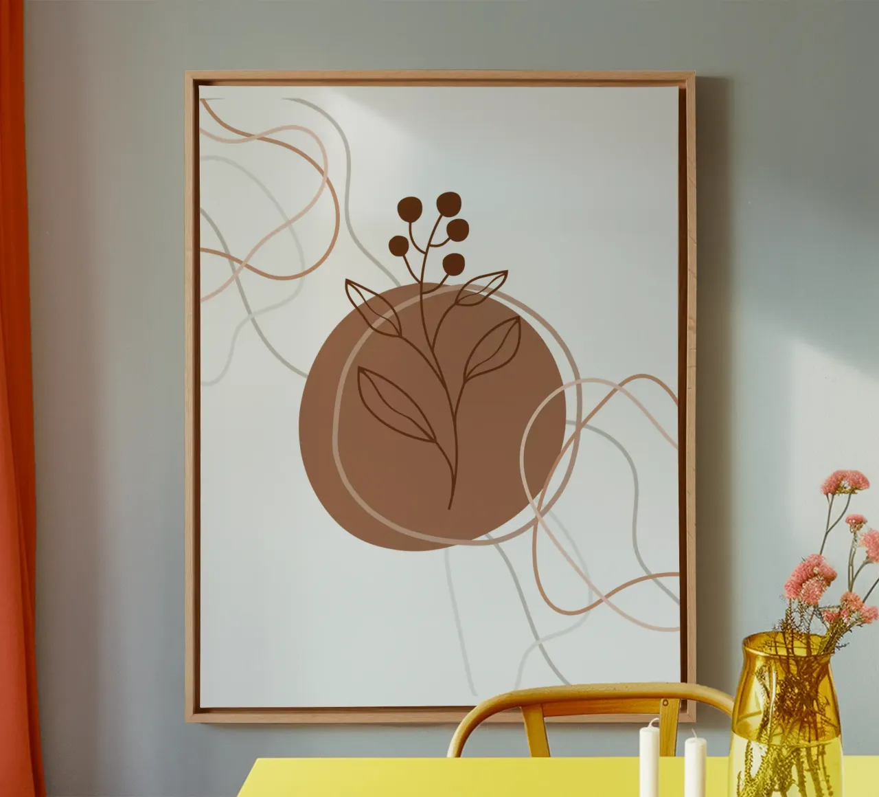 Minimalistische bloemen en bladeren canvas met Baklijst van YSV MINIMALIST