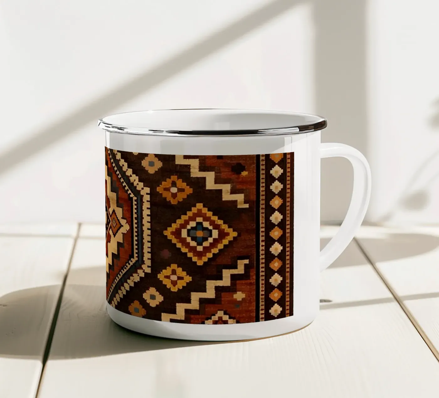 Nomadic Bloom enamel mug by Persian Pattern Haus