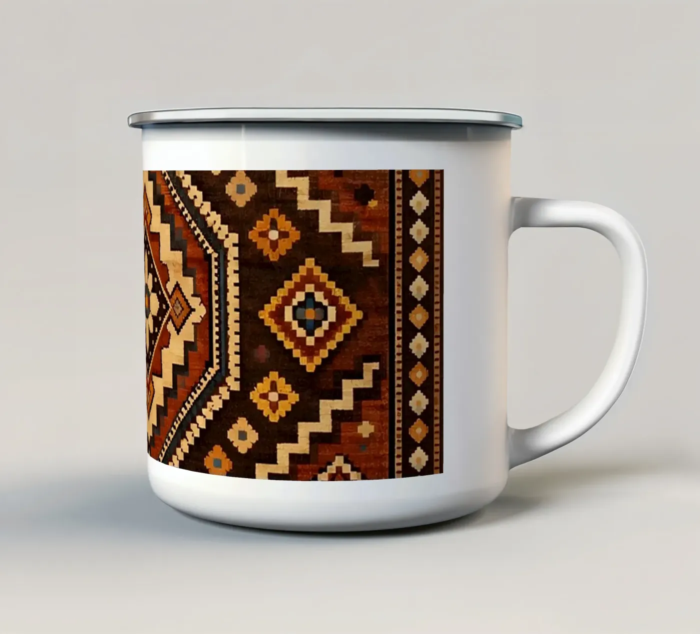 Nomadic Bloom enamel mug by Persian Pattern Haus