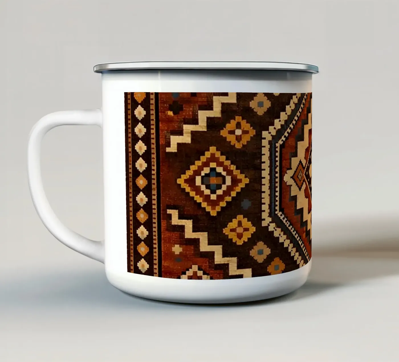 Nomadic Bloom enamel mug by Persian Pattern Haus