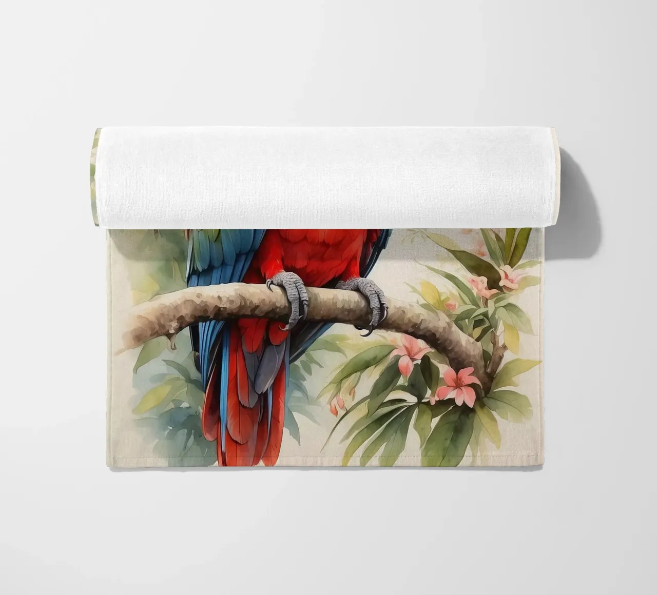 Pappagallo in acquerello telo mare da ARTVI-SHOP