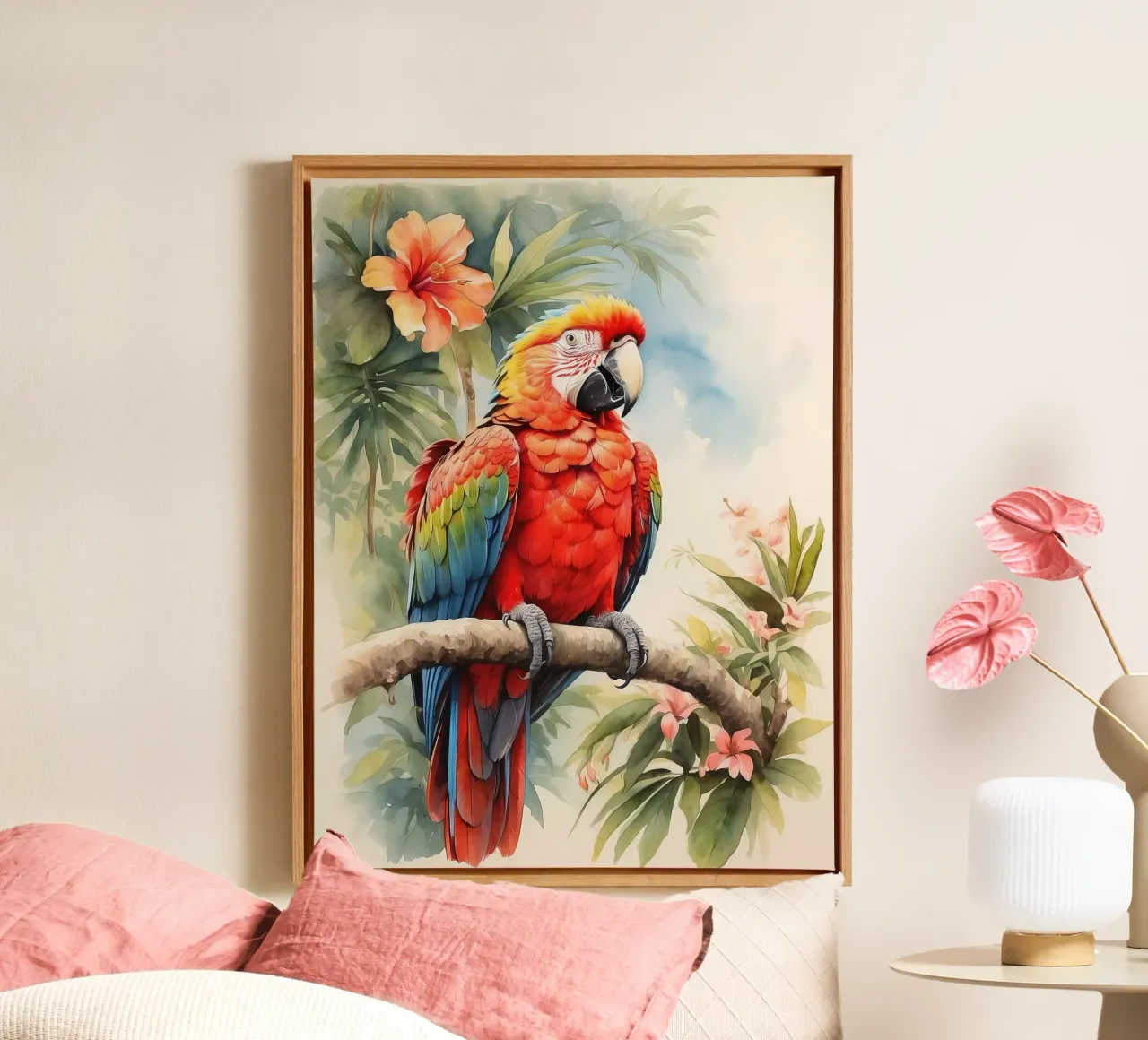 Pappagallo in acquerello tela con Cornice a cassetta da 🎁 ARTVI-SHOP