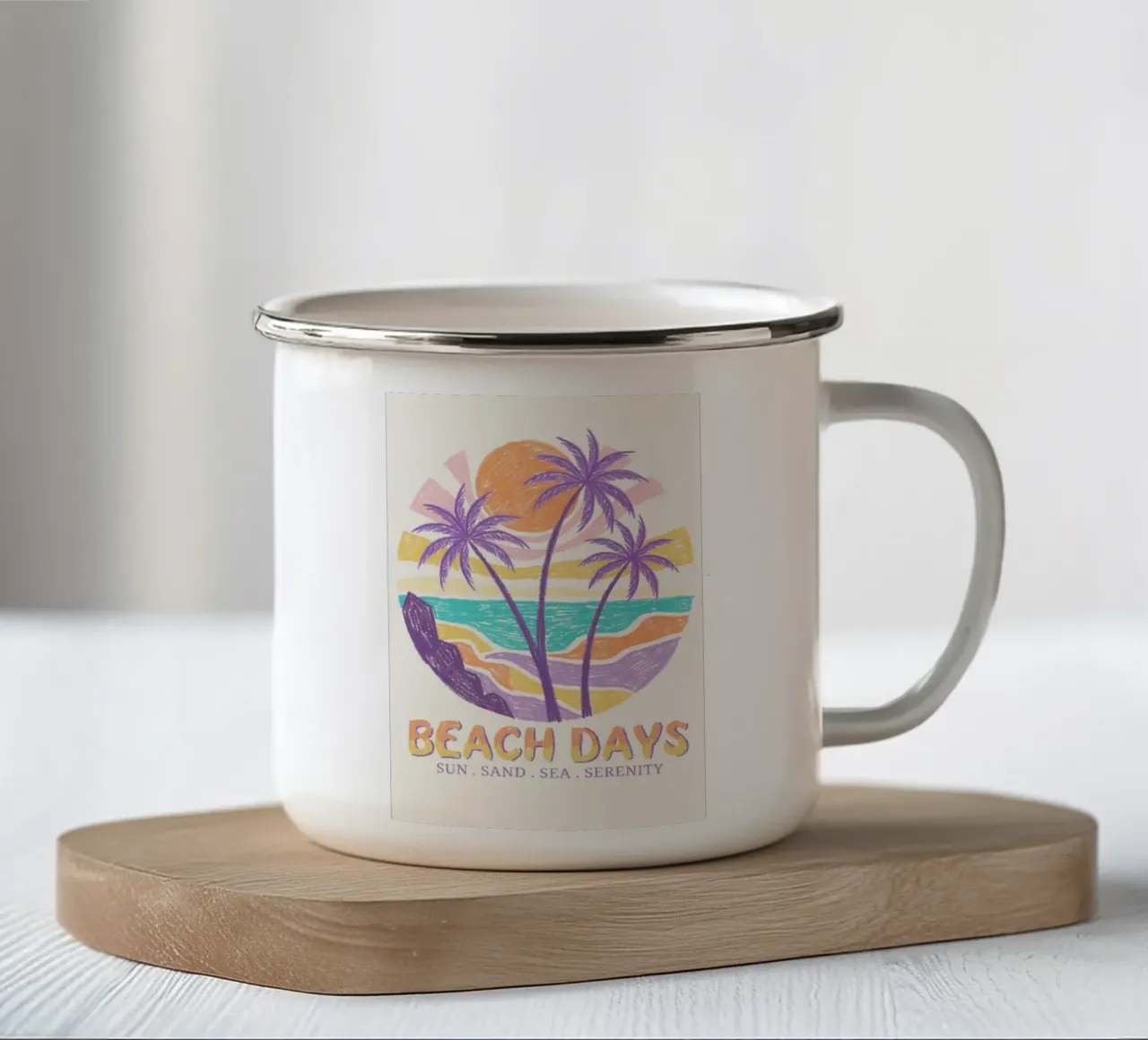 Sole e palma retrò tropicale "BEACH DAYS tazza in smalto da Bold Type Co.
