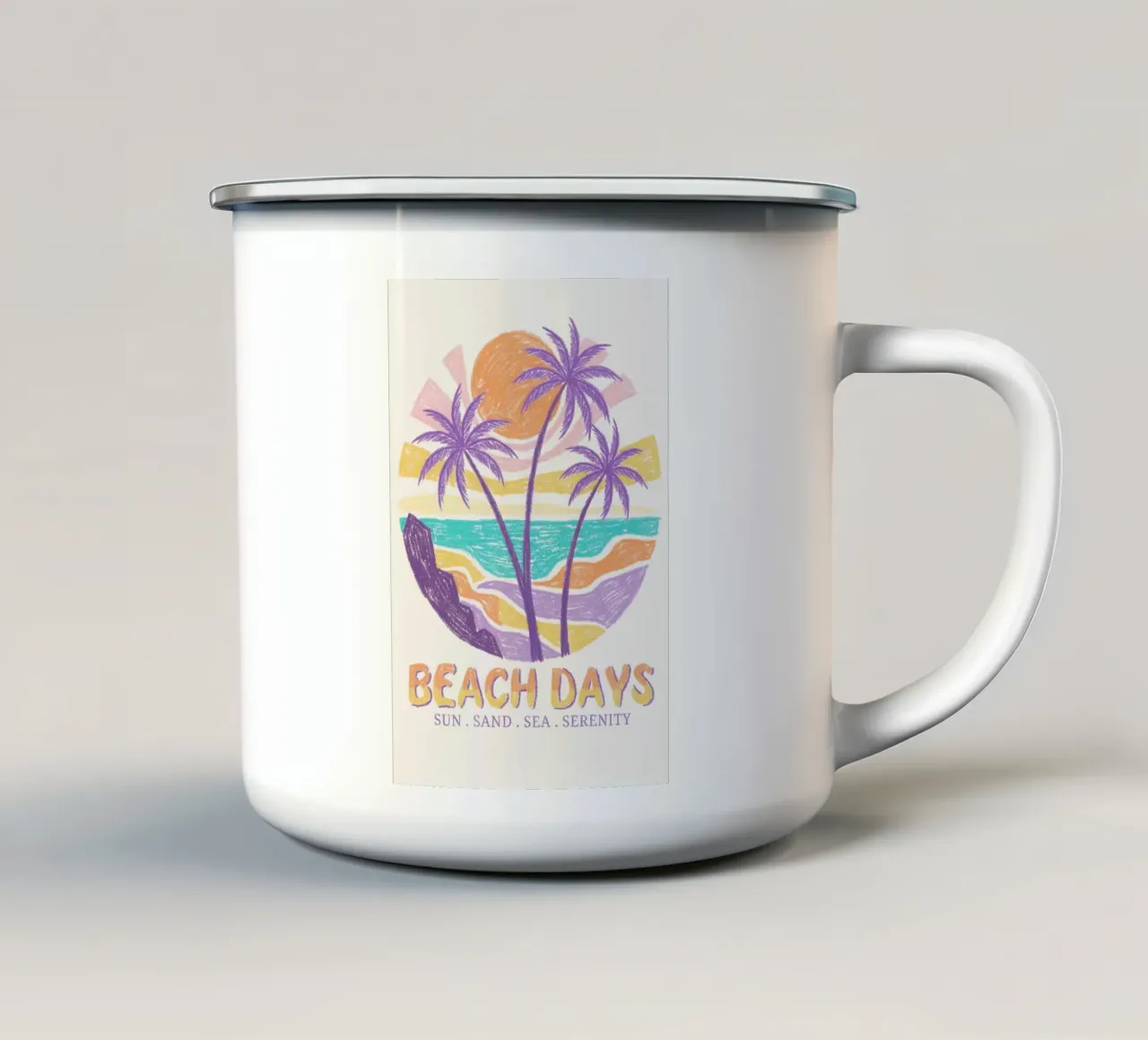 Sole e palma retrò tropicale "BEACH DAYS tazza in smalto da Bold Type Co.
