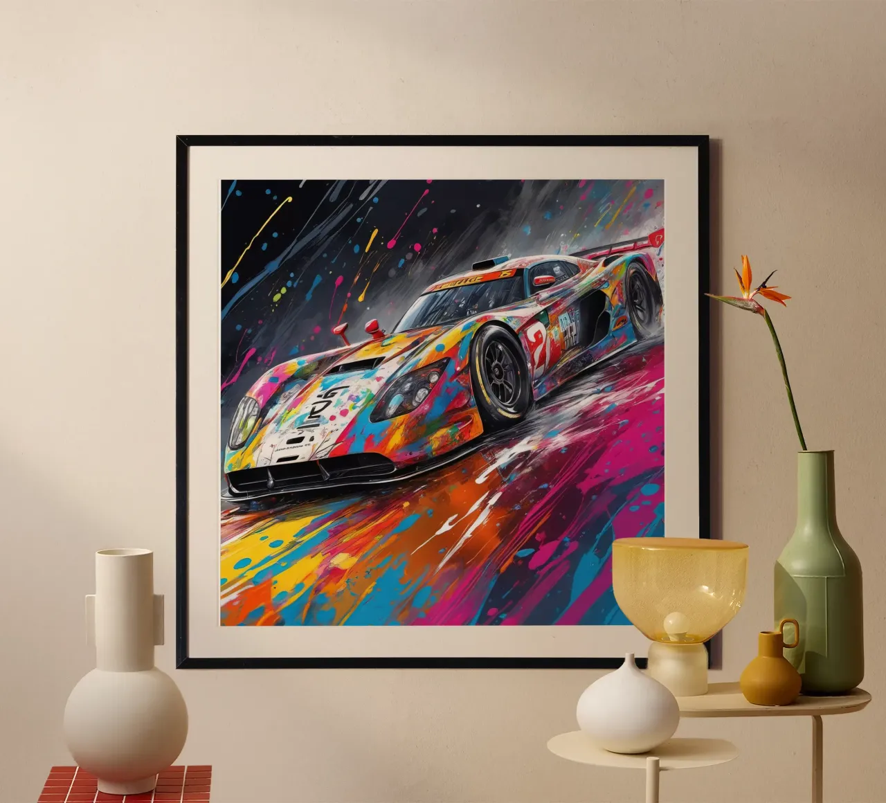 Auto sportiva multicolore poster con telaio in legno da 🎁 ARTVI-SHOP